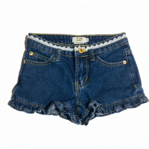 Mini Molly girls ruffled hem lace trim jean shorts